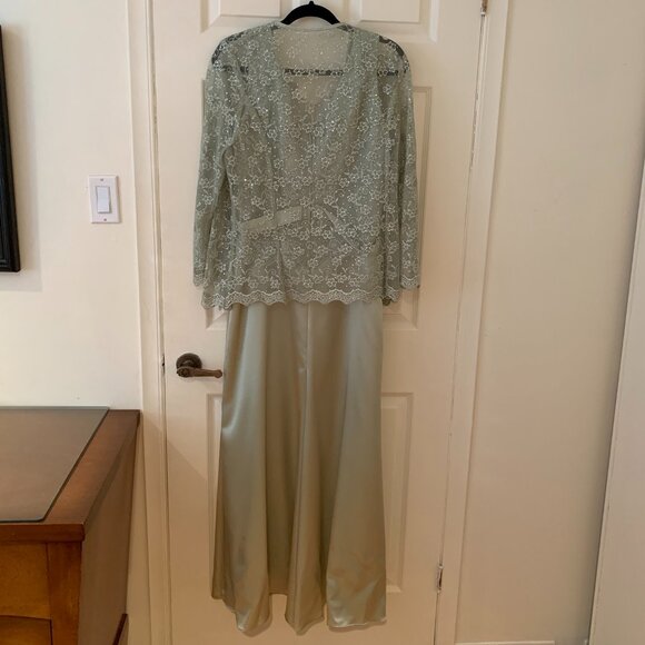 Satin Maxi Dress with Sheer Long Sleeve Beaded Jacket - Picture 2 of 11